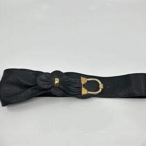 Fabulous Vtg Black Wide Leather Belt with Gold Buckle
